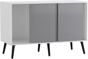 Modern 3-Door Sideboard Cabinet Grey Sliding Doors Storage Unit Black Legs