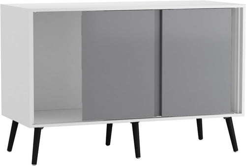 Modern 3-Door Sideboard Cabinet Grey Sliding Doors Storage Unit Black Legs