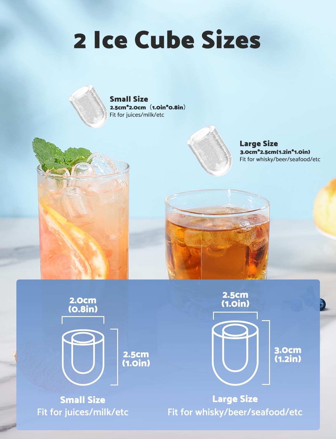 Compact Countertop Ice Maker 12Kg/24h, 9 Cubes Ready in 6 Mins, Portable