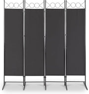 Black 4 Panel Room Divider 5.7FT Folding Privacy Screen – Portable Partition Wal