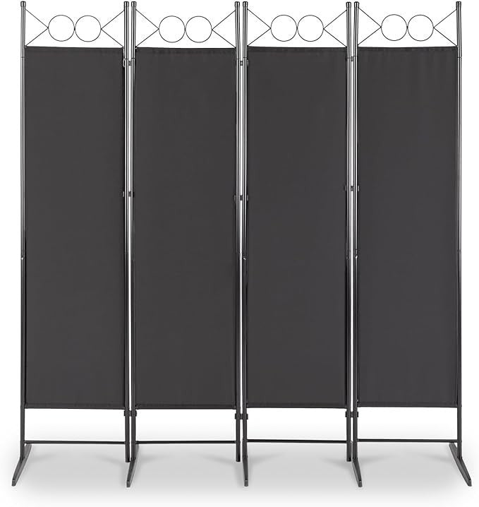 Black 4 Panel Room Divider 5.7FT Folding Privacy Screen – Portable Partition Wal