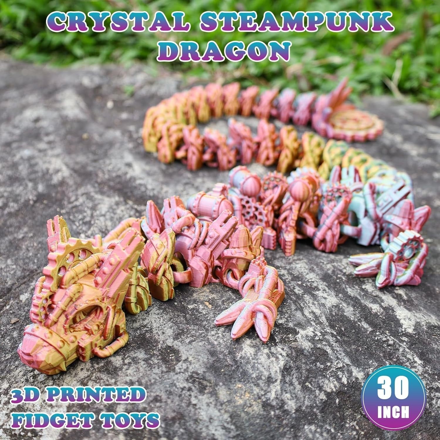 Large 3D Printed Steampunk Dragon Articulated Fidget Desk Decor
