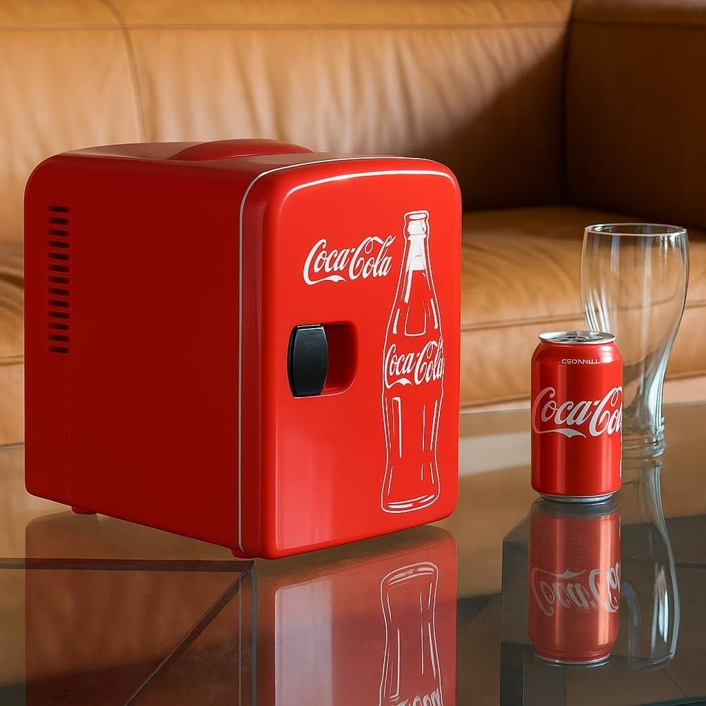 4L Mini Fridge Cherry Red Coca-Cola Style Cooler Portable 12V AC/DC