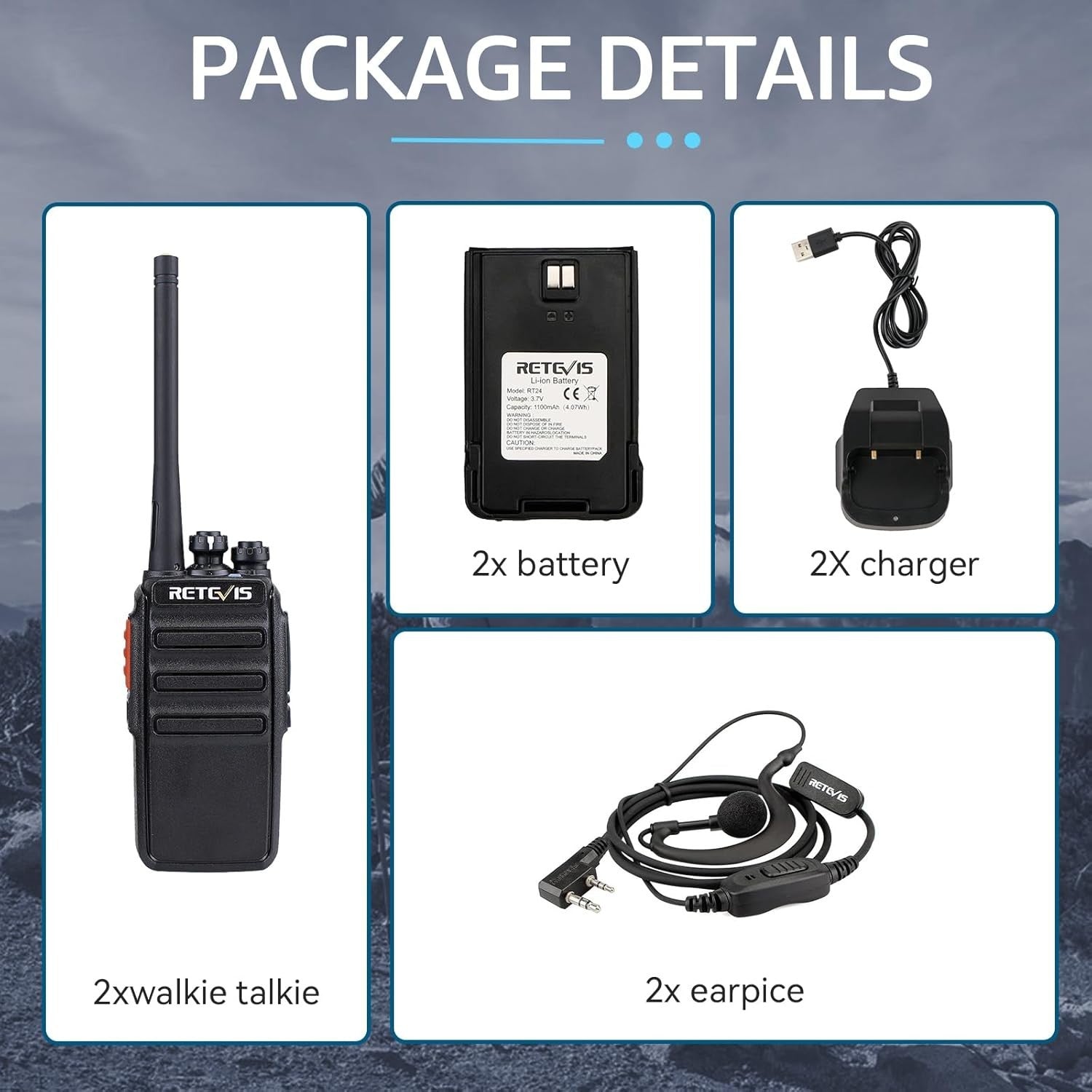 Long Range Walkie Talkies PMR446 Rechargeable 2 Way Radios w/ Earpieces