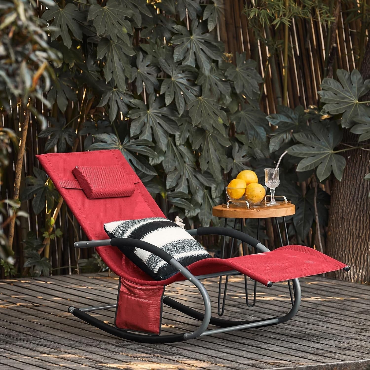Garden Rocking Sun Lounger Recliner Chair Cushioned Outdoor Patio Seat