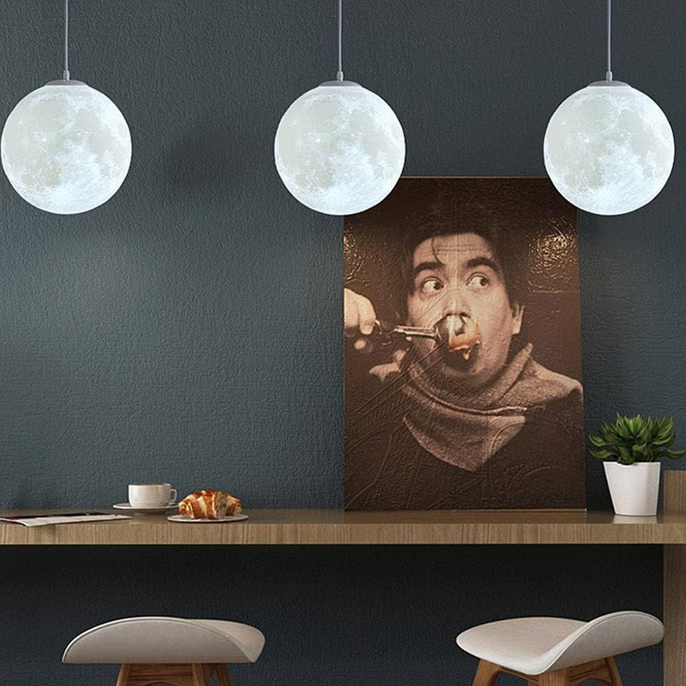 3D Moon Pendant Light White Globe Ceiling Shade 22cm E27 Hanging Lamp