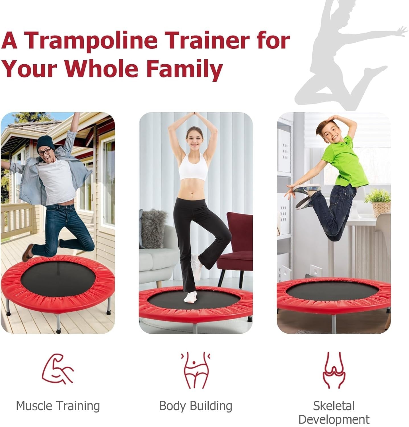 Compact 38in Folding Exercise Trampoline Padded Rebounder 150KG