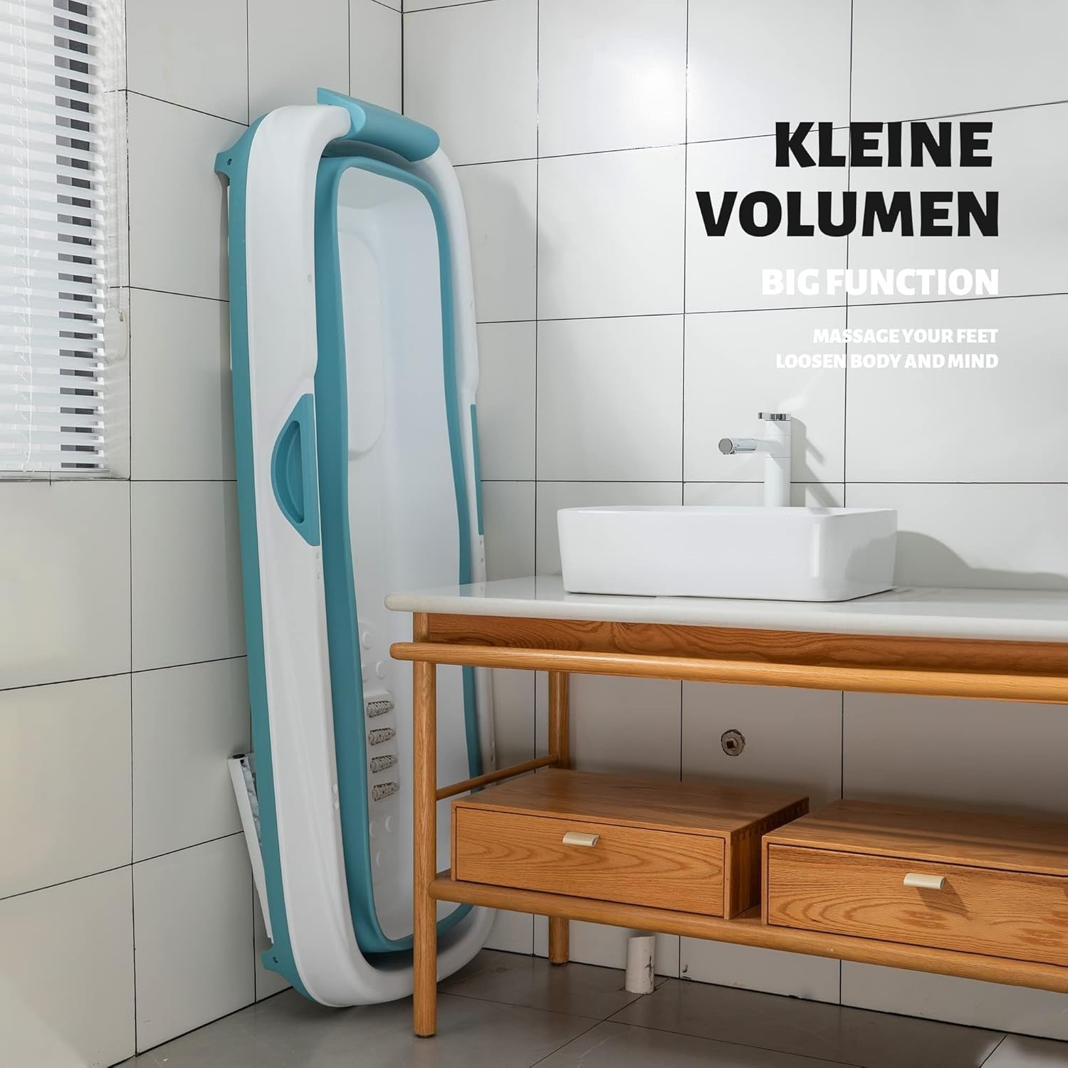 Large Foldable Adult Bathtub 158x62x52cm Blue Portable Spa Bath with Lid