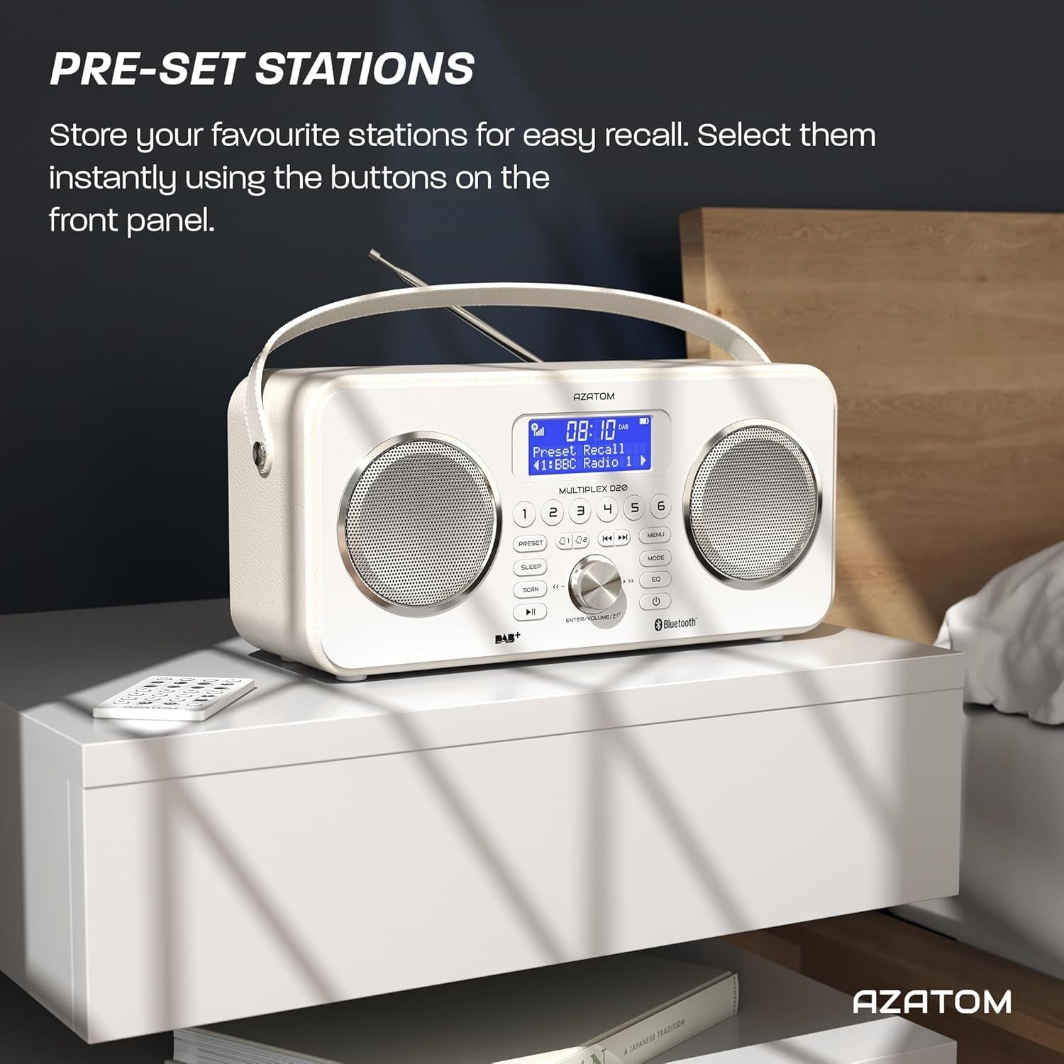 White DAB DAB+ FM Bluetooth Portable Radio Remote Dual Alarm Rechargeable