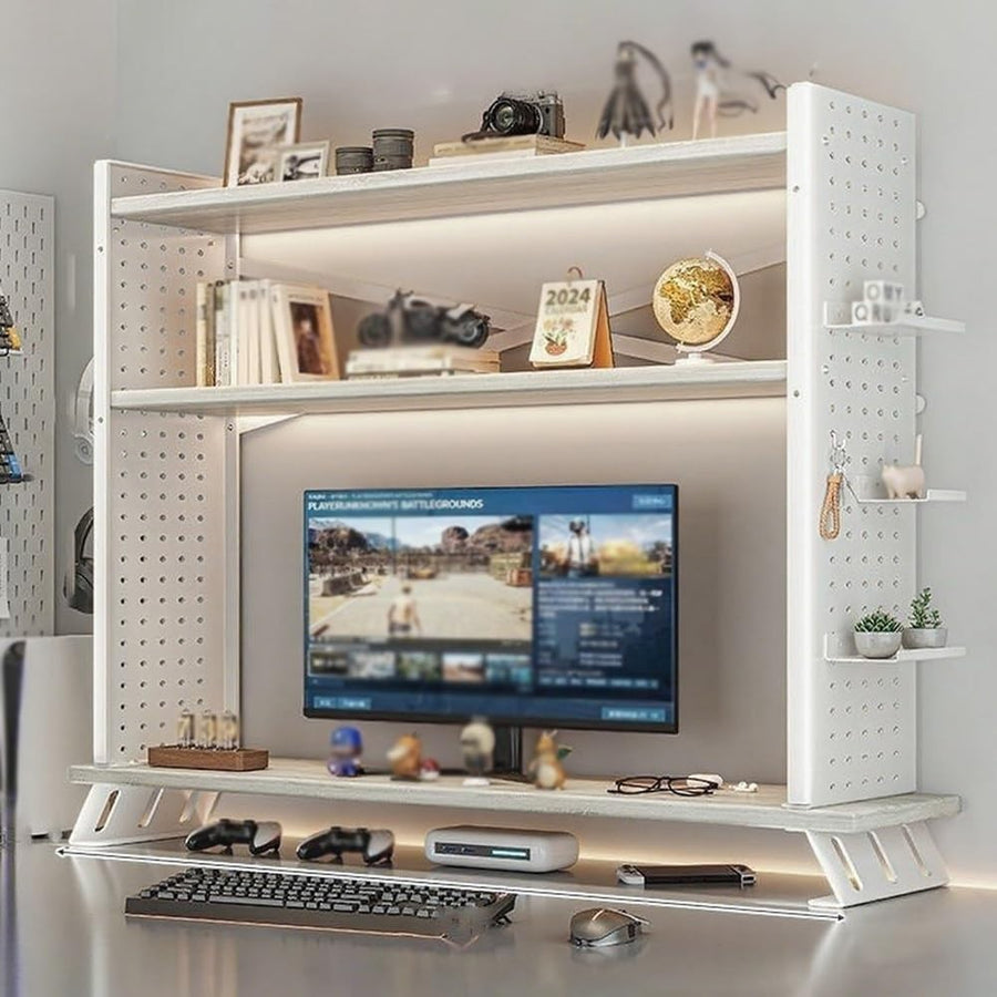 3 Tier Desk Hutch Adjustable Desktop Shelf Organizer Monitor Stand White 90cm