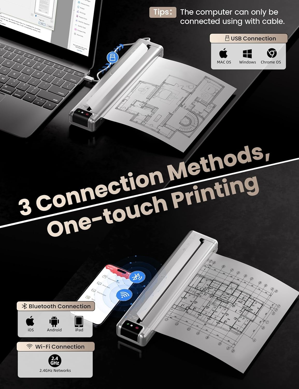 Portable Thermal Printer A4 – Wireless Bluetooth Wi-Fi USB Print