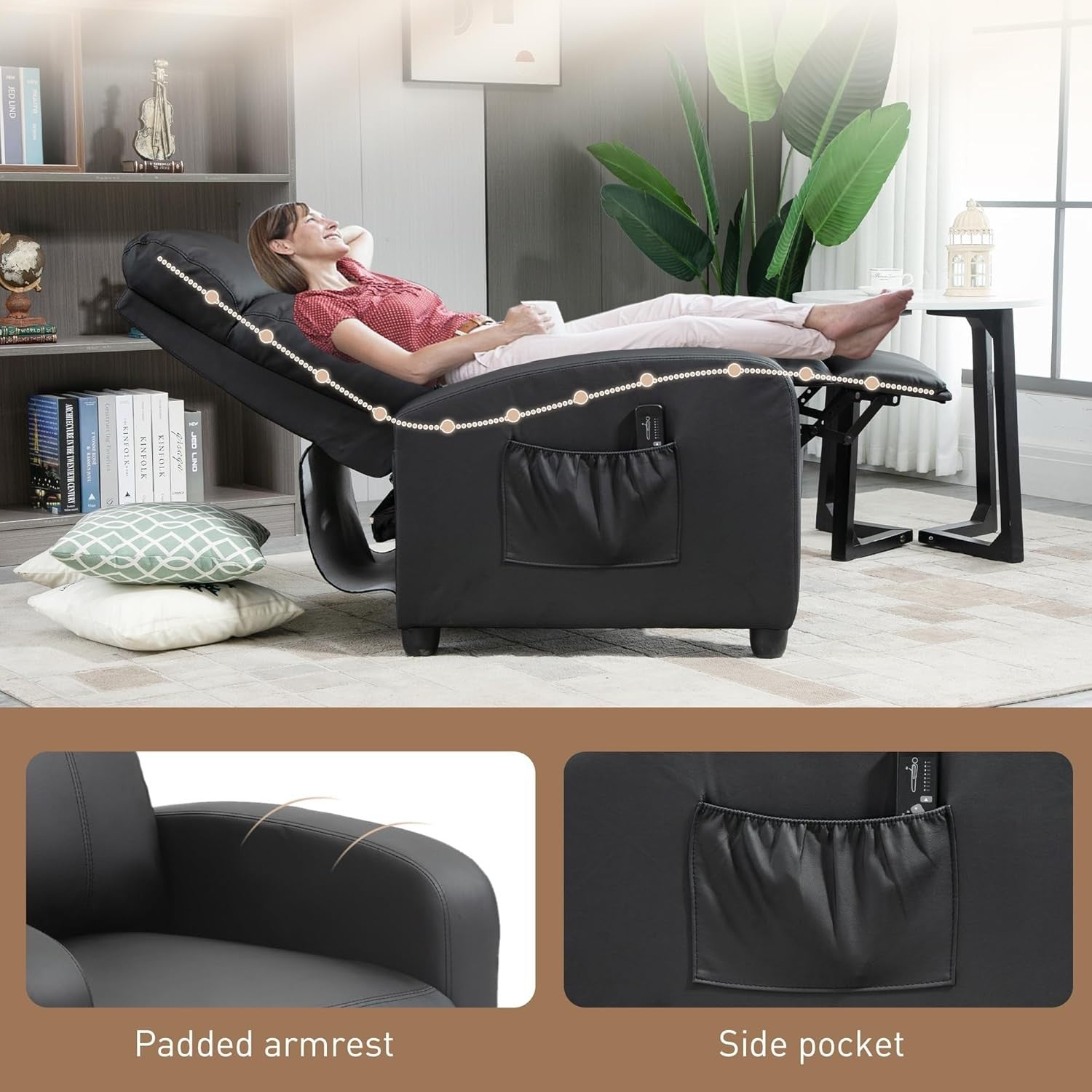 Massage Recliner Chair Faux Leather Push Back Armchair Footrest Black