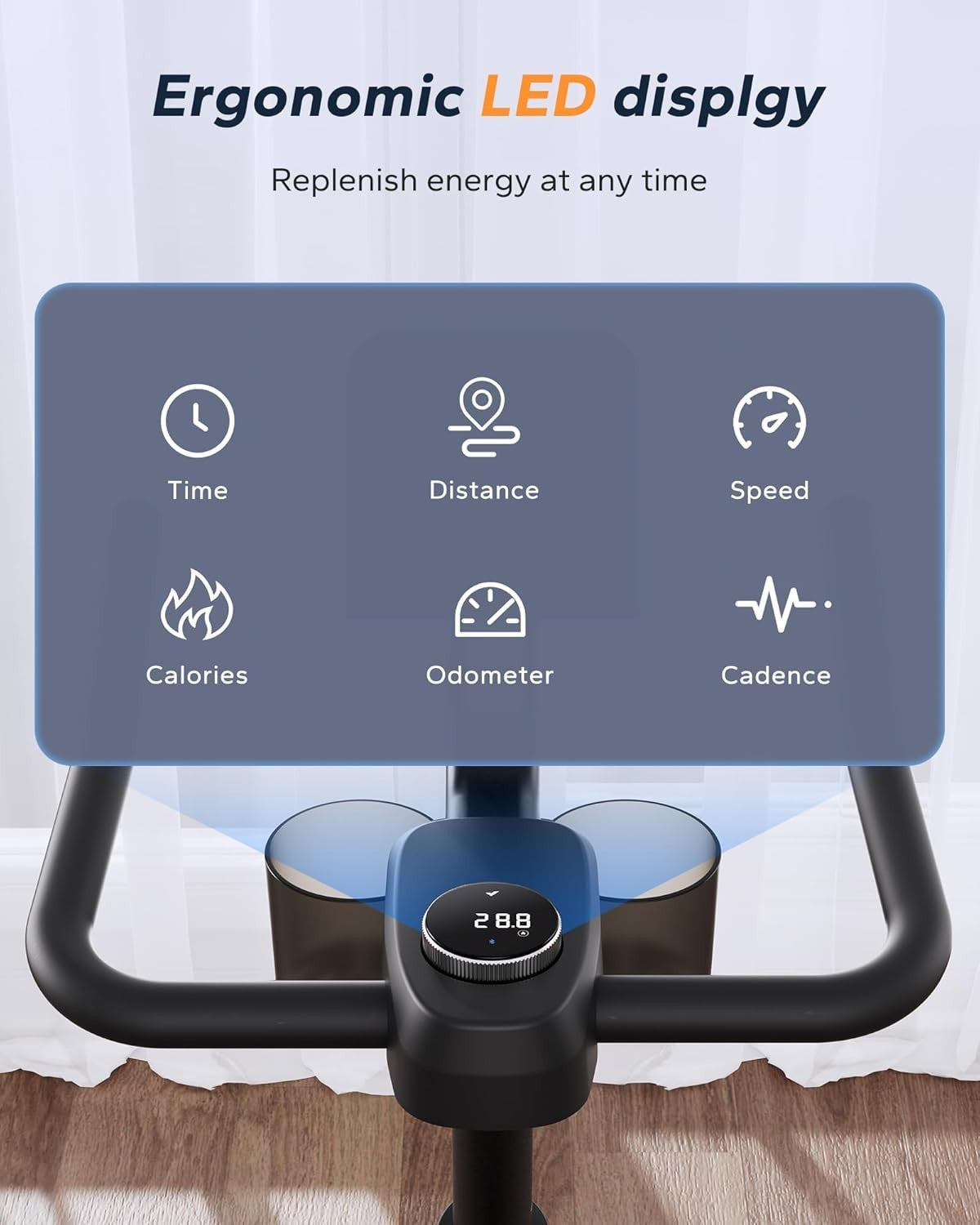 Quiet Magnetic Exercise Bike w/ LED Display, App Training, Cast Iron Flywheel