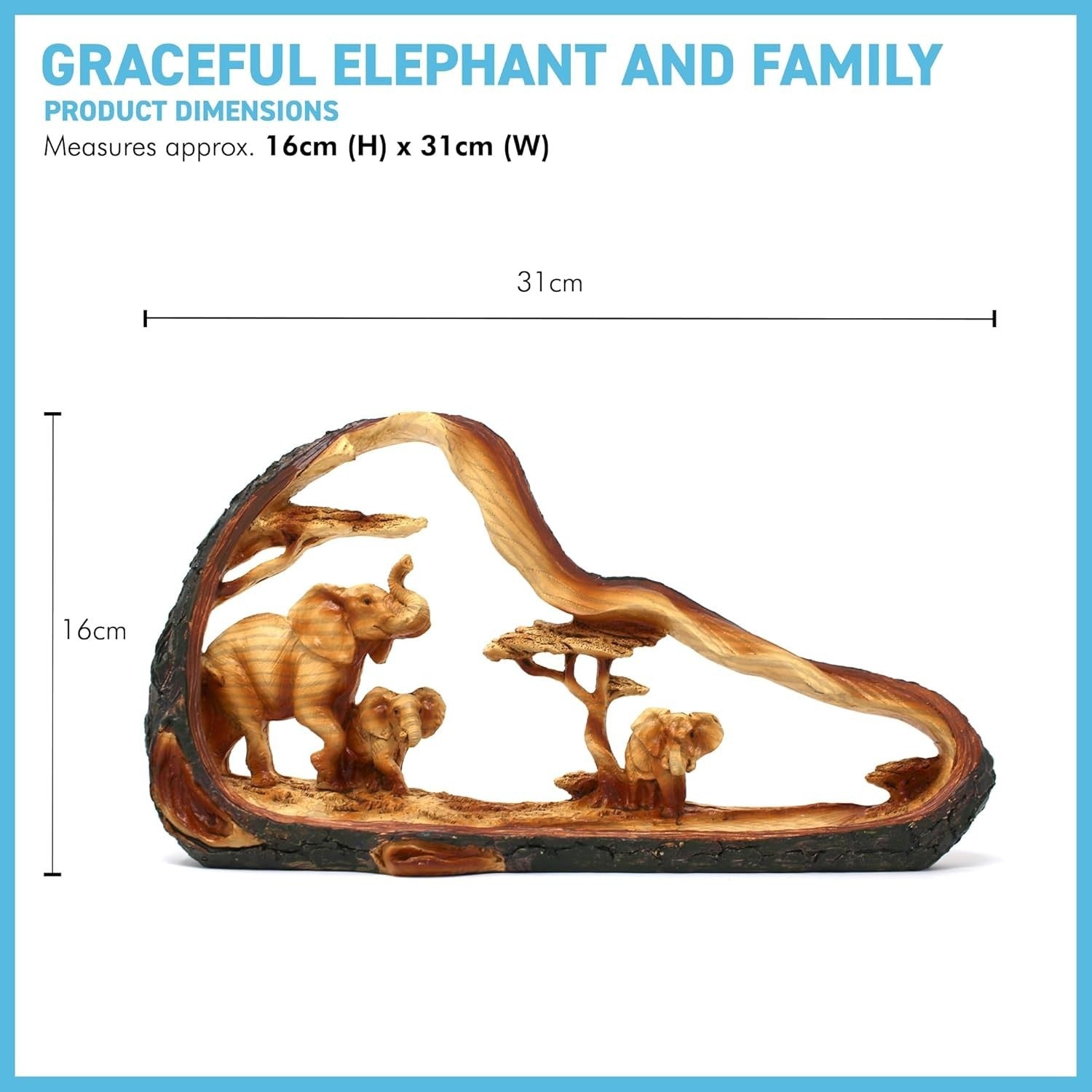 Elephant Family Ornament 31cm Resin Wildlife Sculpture Rustic Home Decor Gift