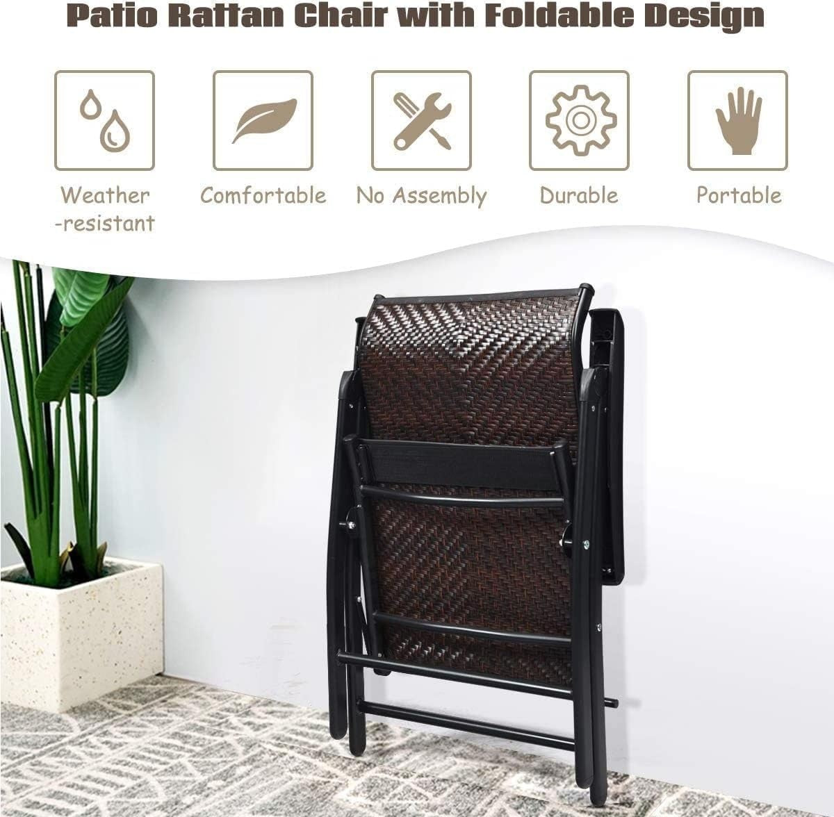 Outdoor Rattan Folding Chair Adjustable Recliner Patio Garden Lounge Seat