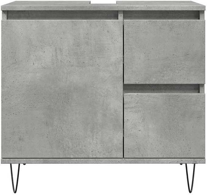 Concrete Oak Bathroom Sink Cabinet 65x33x60cm Modern Under Basin Storage Unit