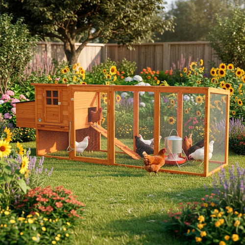 300cm Extra Long Chicken Coop with Extended Run Nest Box 4–6 Birds
