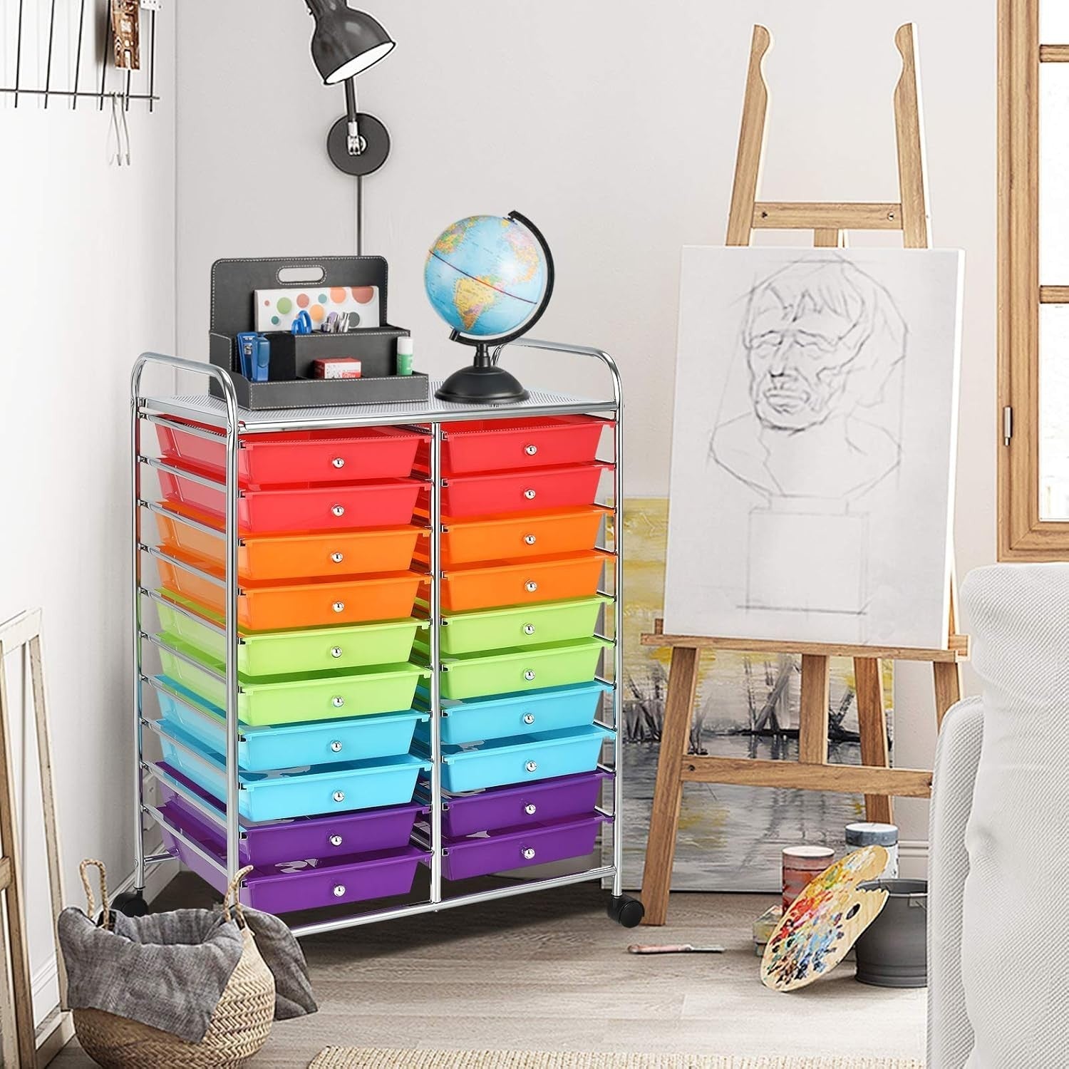 Multicolor 20 Drawer Rolling Storage Trolley Utility Organizer Cart