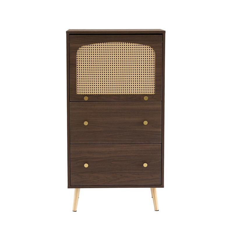 Rattan Drawer Cabinet Sideboard with Flip Door Storage Unit Bedroom 113cm