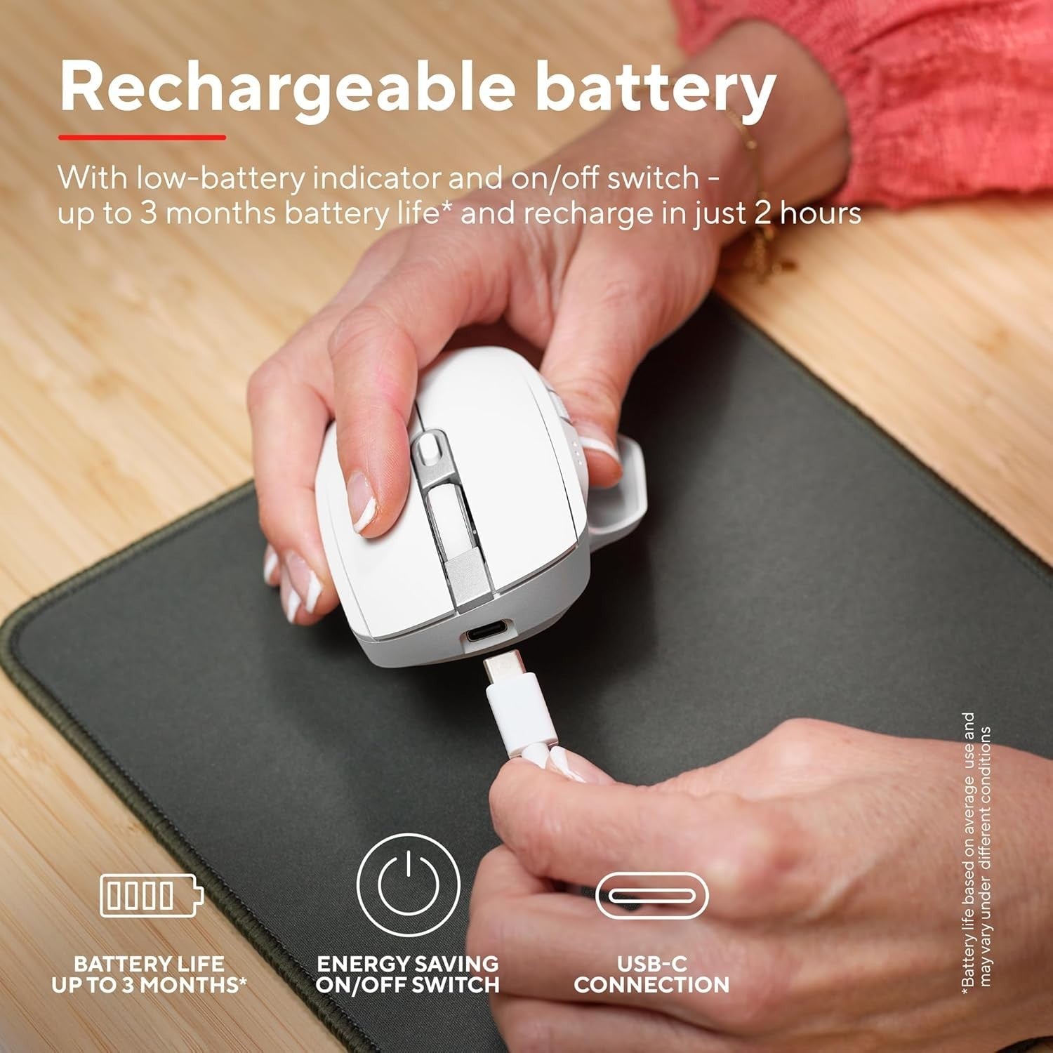 Wireless Bluetooth Mouse Multi Device Silent Rechargeable White