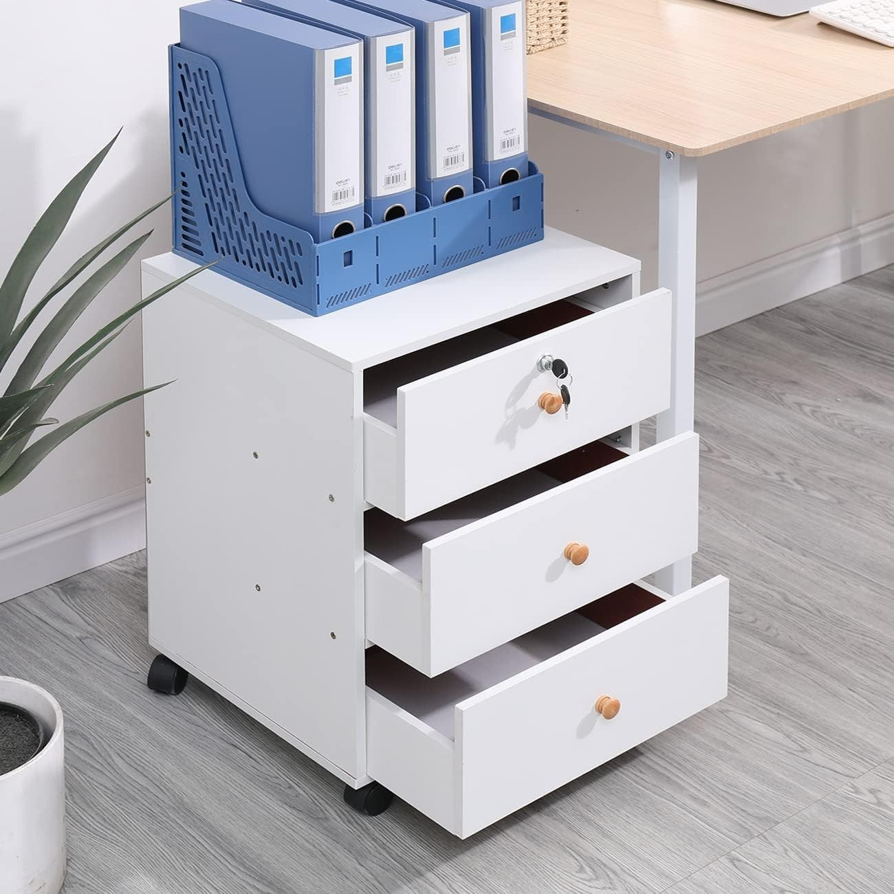 Rolling 3 Drawer File Cabinet Under Desk Top Lock Storage Pedestal