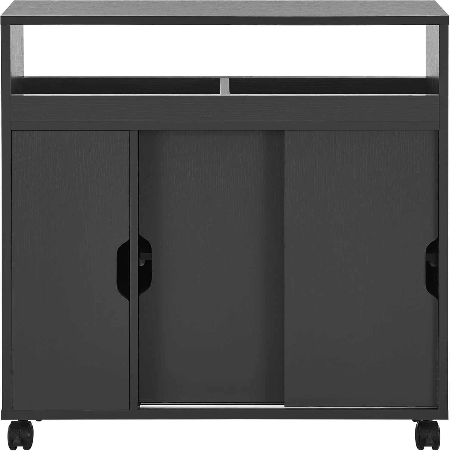 Bathroom Storage Cabinet Dark Grey Slim Cupboard w/ Wheels & Sliding Door