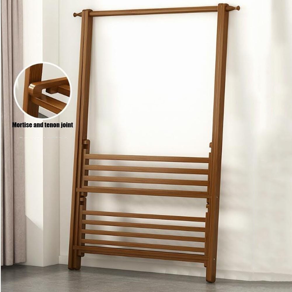 Wooden Clothes Rail Rack Double Layer Storage Shelf Pine Stand 160cm