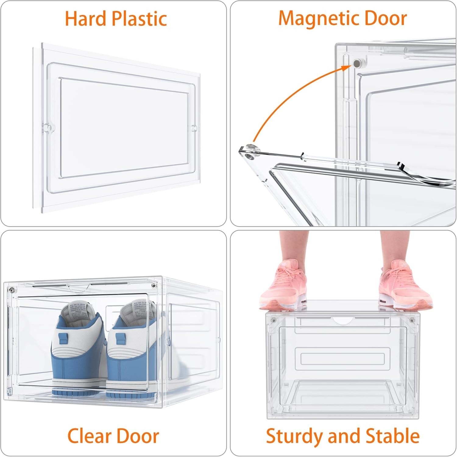 Clear Stackable Shoe Storage Boxes 12 Pack – Fits UK 12.5, Ventilated & Magnetic