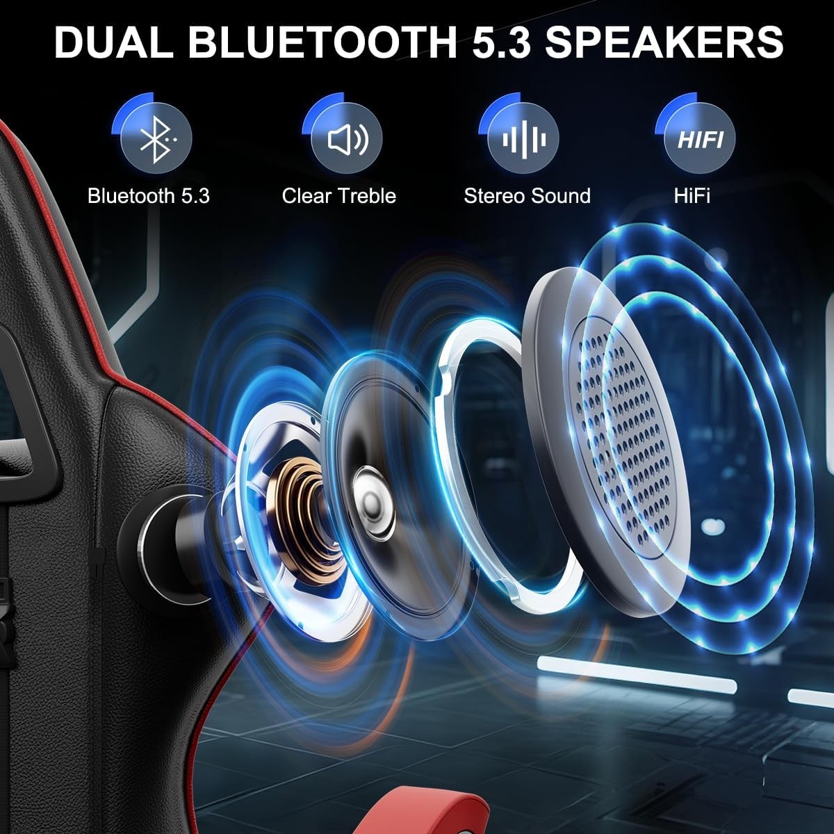 Gaming Chair with Bluetooth Speaker Ergonomic Office Chair Red
