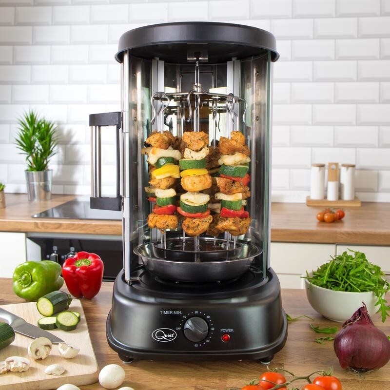 Quest 10 Skewer Rotating Kebab Grill Machine 800W Indoor BBQ Cooker Timer
