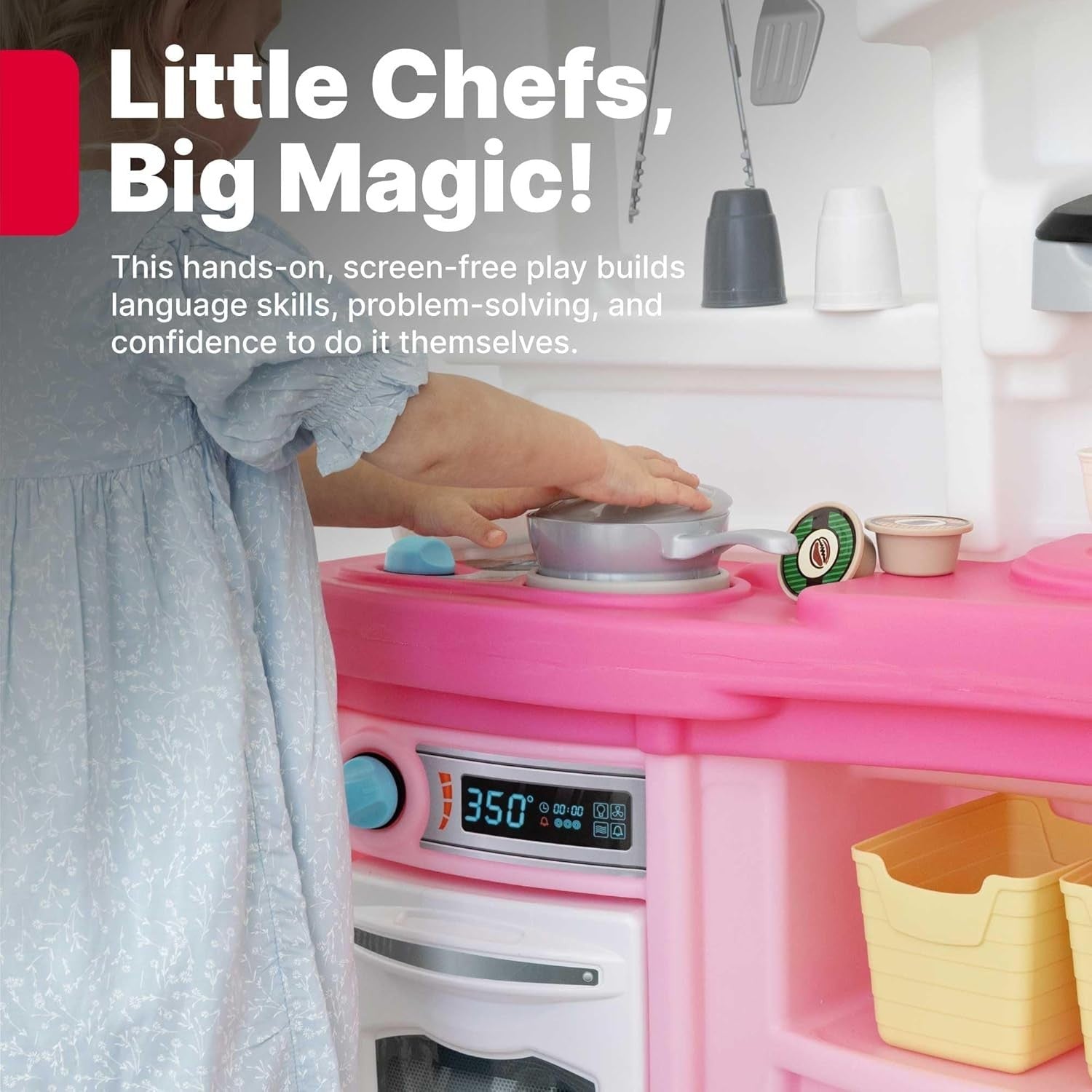 Kids Play Kitchen Set w/ Lights Sounds 25PCS Pink Toy Kitchen