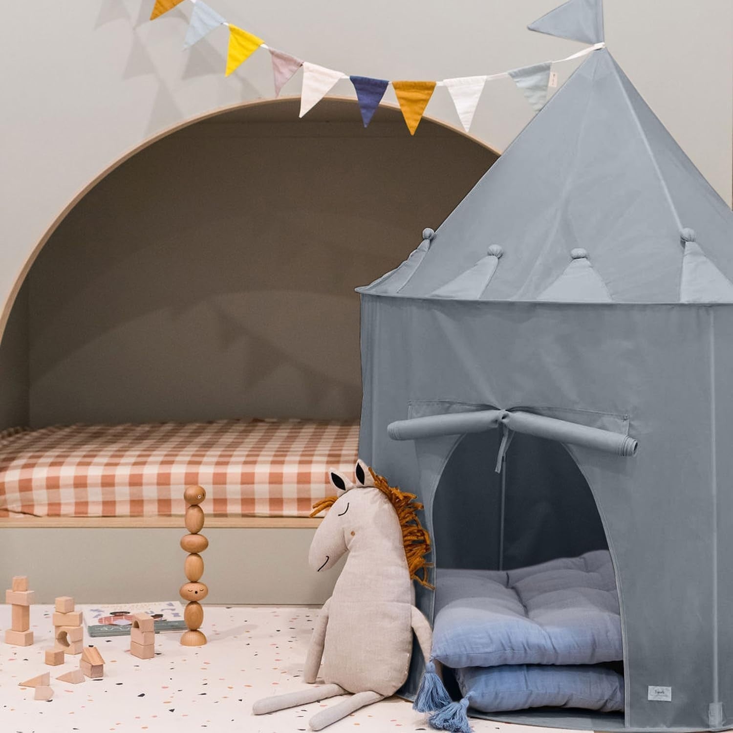 Blue Kids Indoor Play Tent Pop Up House Large Recycled Fabric