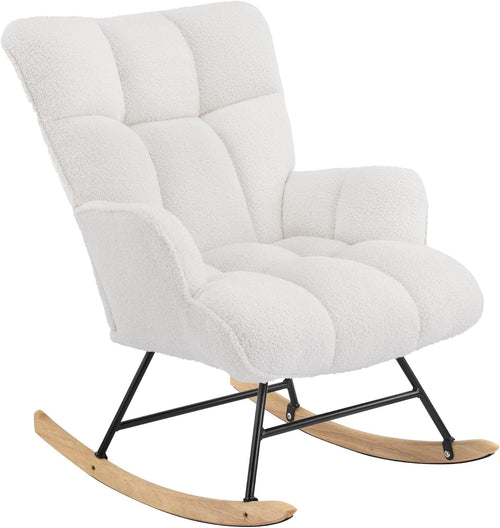 Teddy Rocking Chair for Nursery Glider Armchair Comfy Tufted Back White