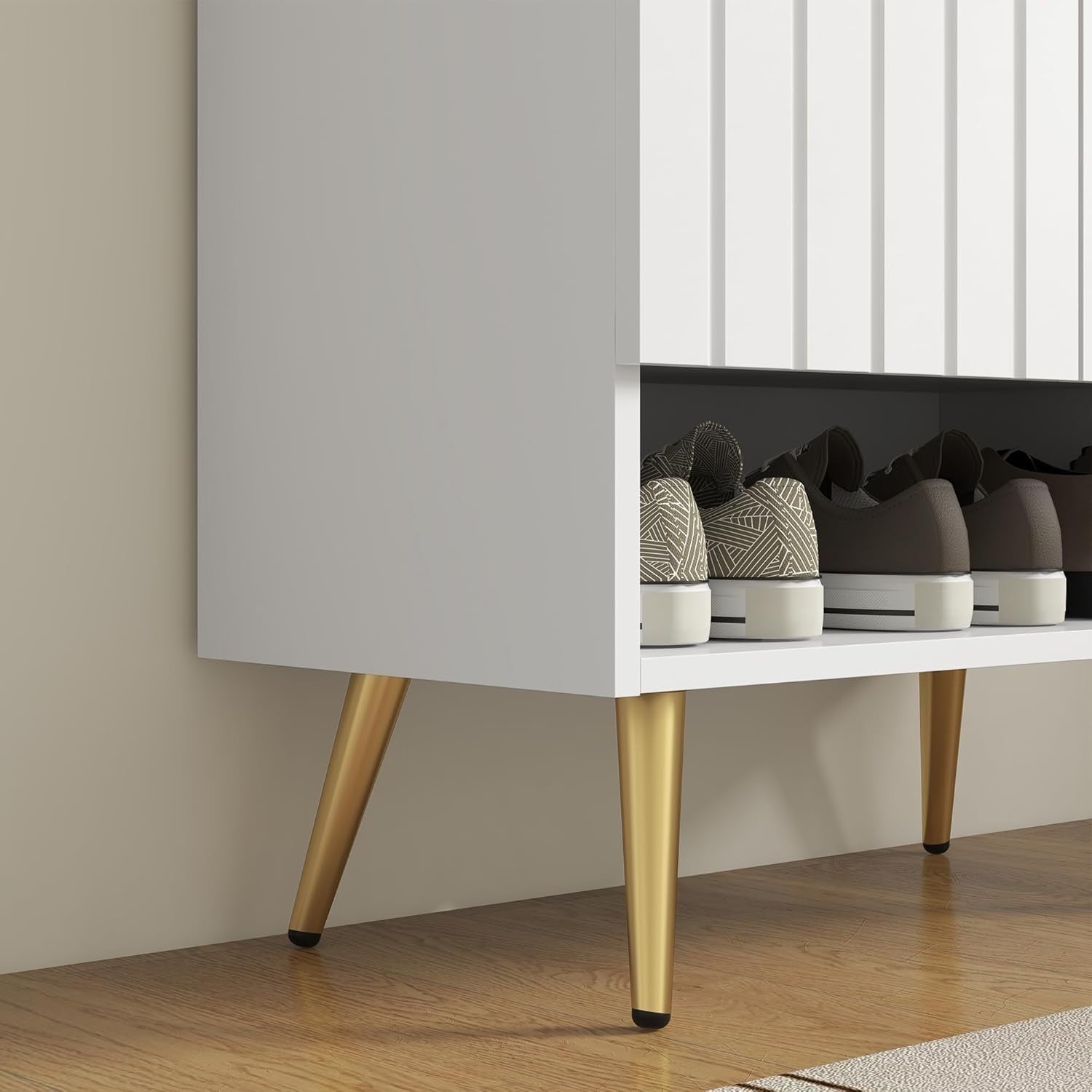 Modern 15-Pair Shoe Cabinet with Adjustable Shelves & Storage, 100x60x33cm White