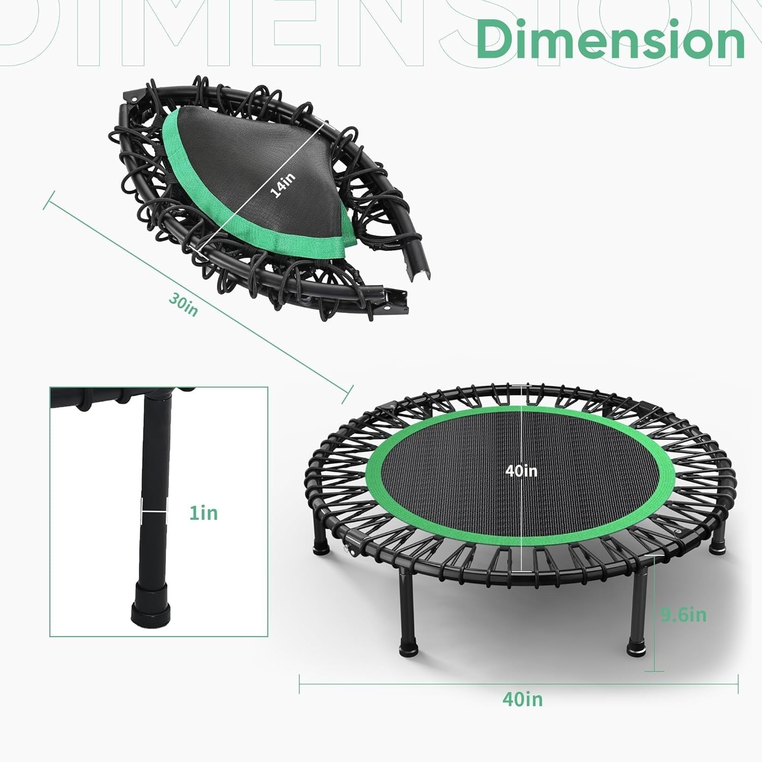 40in Quiet Bungee Fitness Rebounder Foldable Heavy Duty 450lb