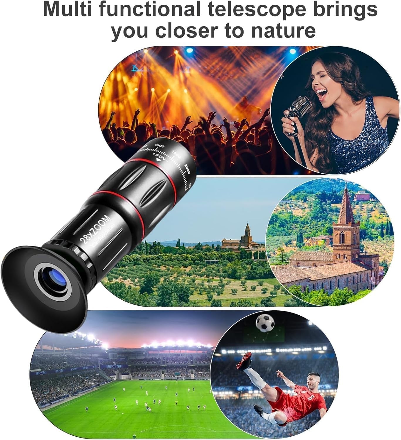 28X25 High Power Monocular with BAK4 Prism FMC Lens Waterproof Compact