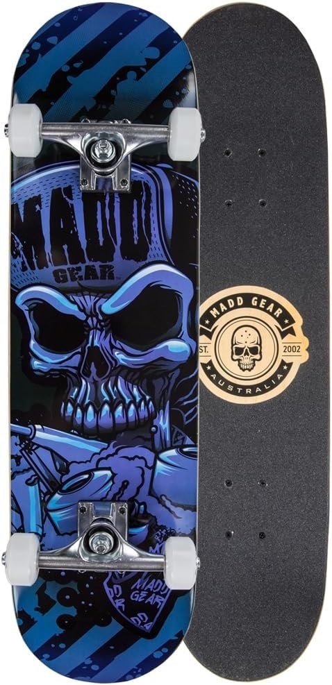 31" Beginner Skateboard Complete Maple Deck Youth Trick Board Blue Skull