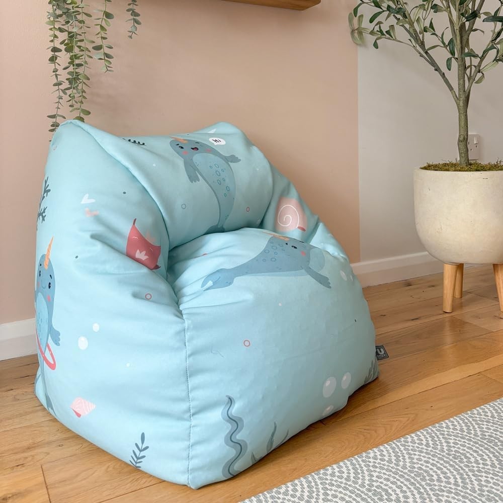 Kids Sea Themed Bean Bag Chair - Toddler Armchair Seat w/ Filling