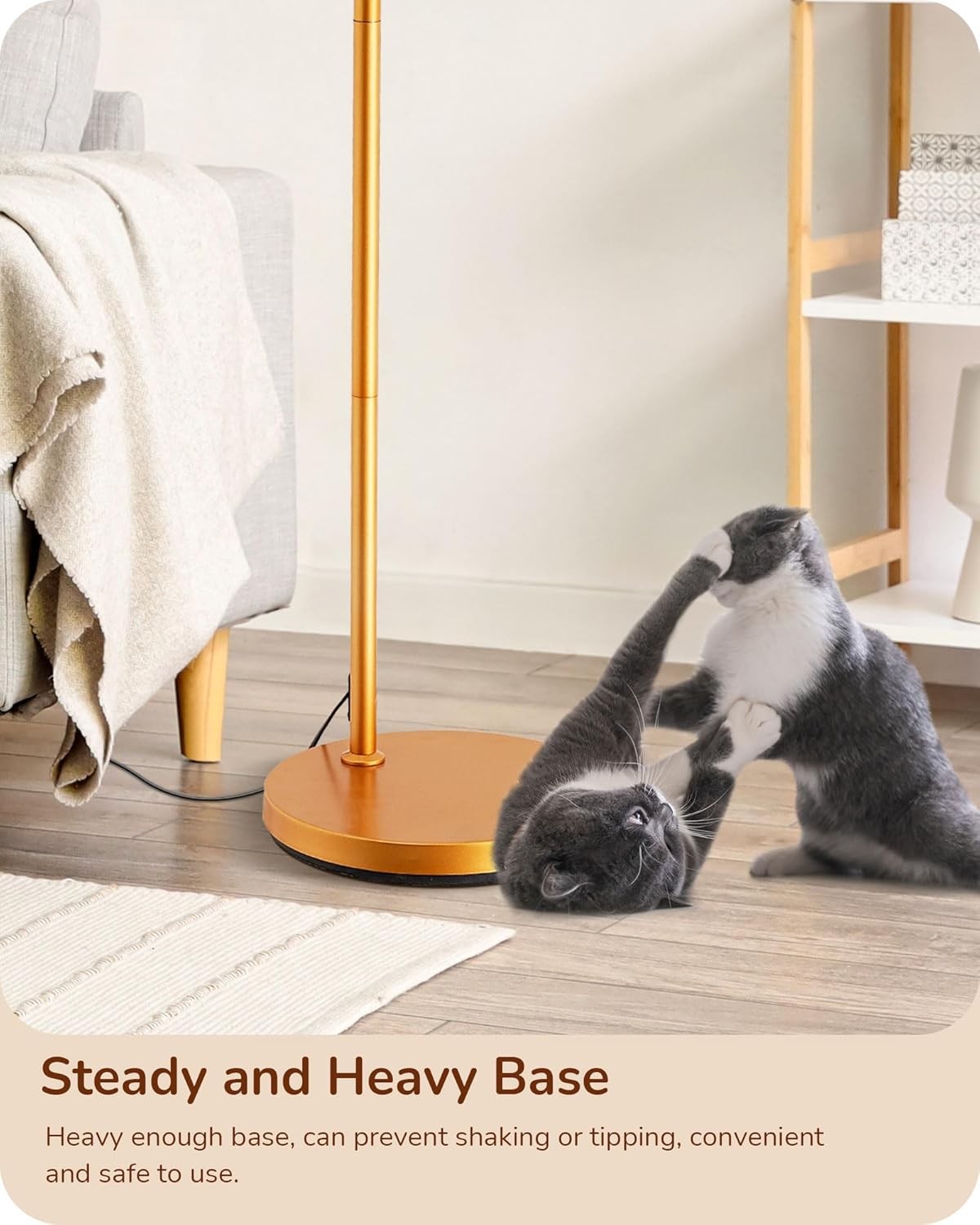 Arc Floor Lamp Gold Rattan Shade Dimmable Remote Boho LED Standing Light