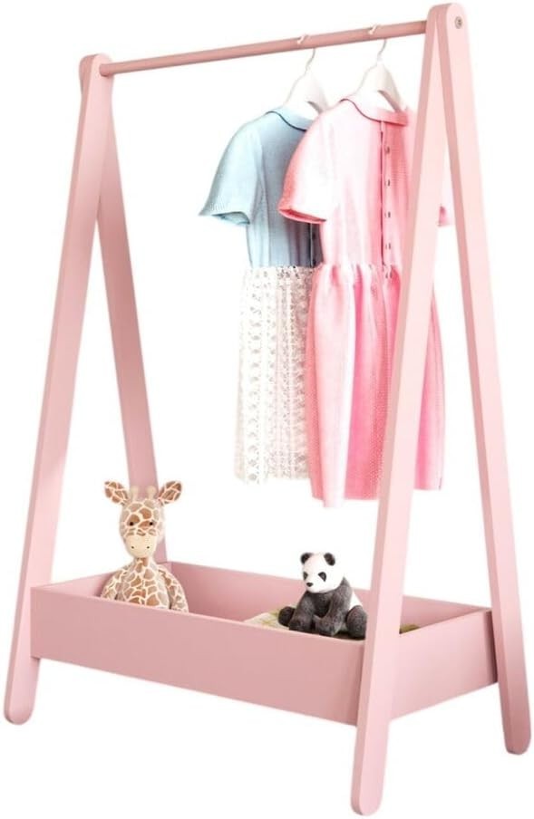 Kids Wooden Dress Up Clothes Rail with Shelf – Pink