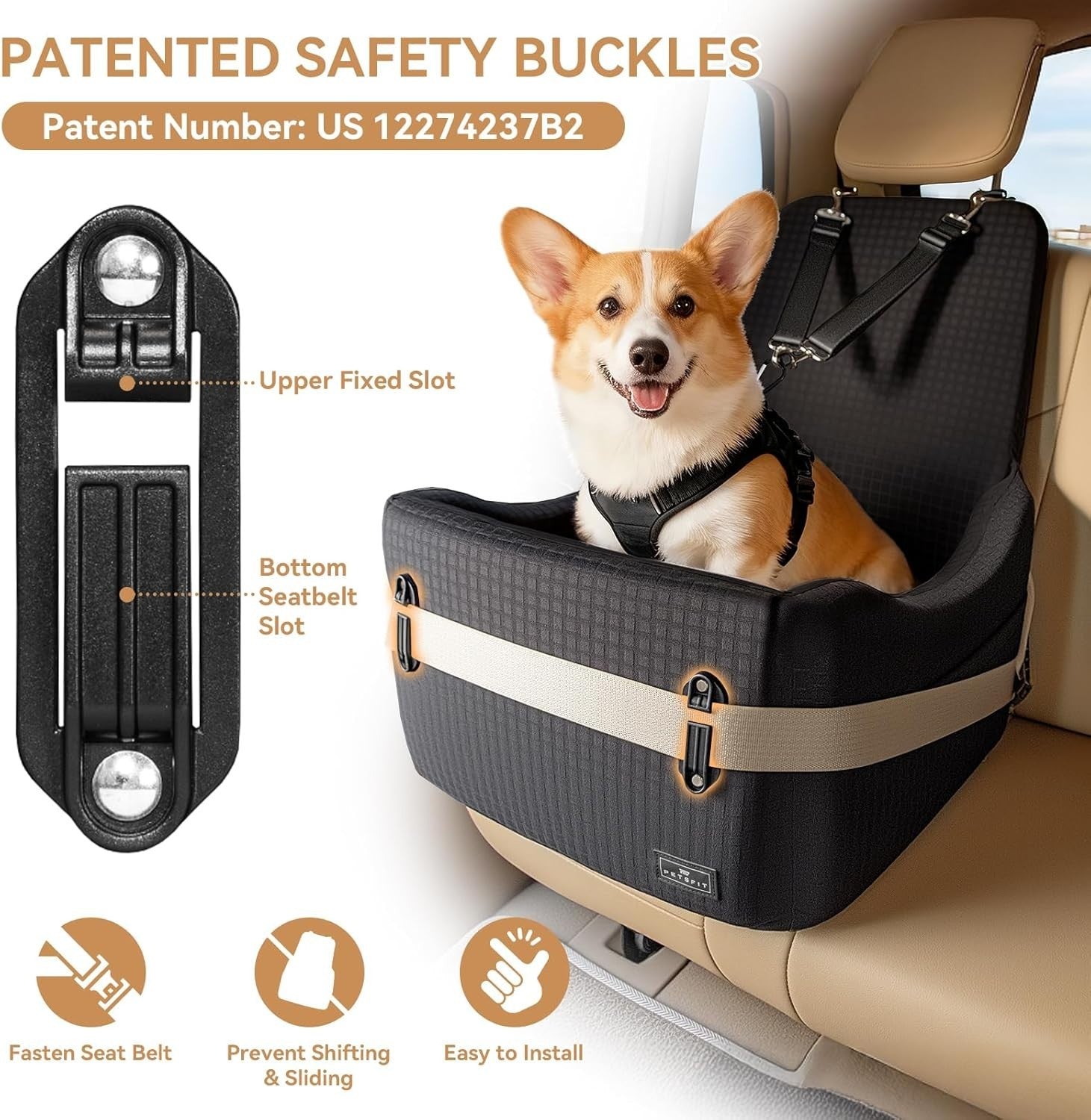 Memory Foam Dog Booster Car Seat Washable Pet Travel Bed 35lbs