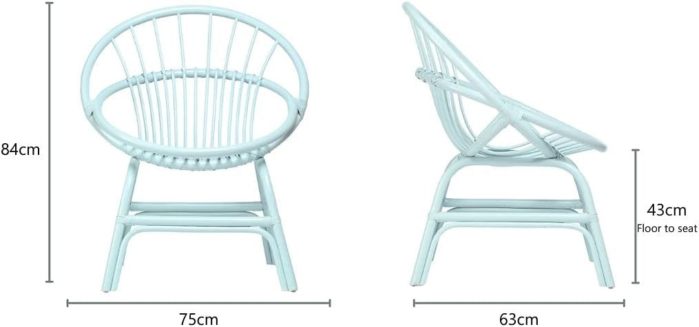 Blue Rattan Wicker Moon Chair Indoor Cane Lounge Armchair Bedroom