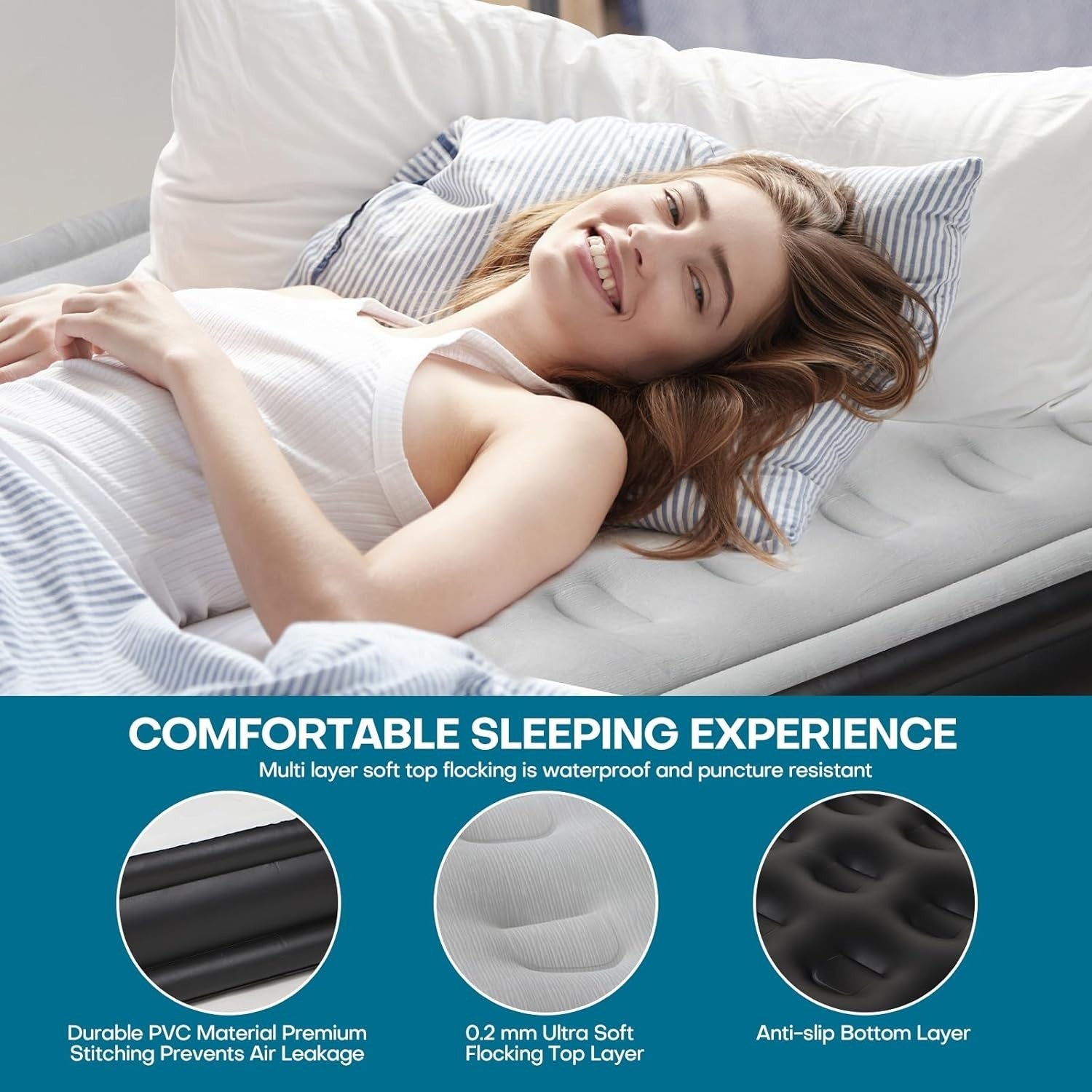 Single Air Mattress Inflatable Bed with Built-In Pump – Fast Inflate, Portable