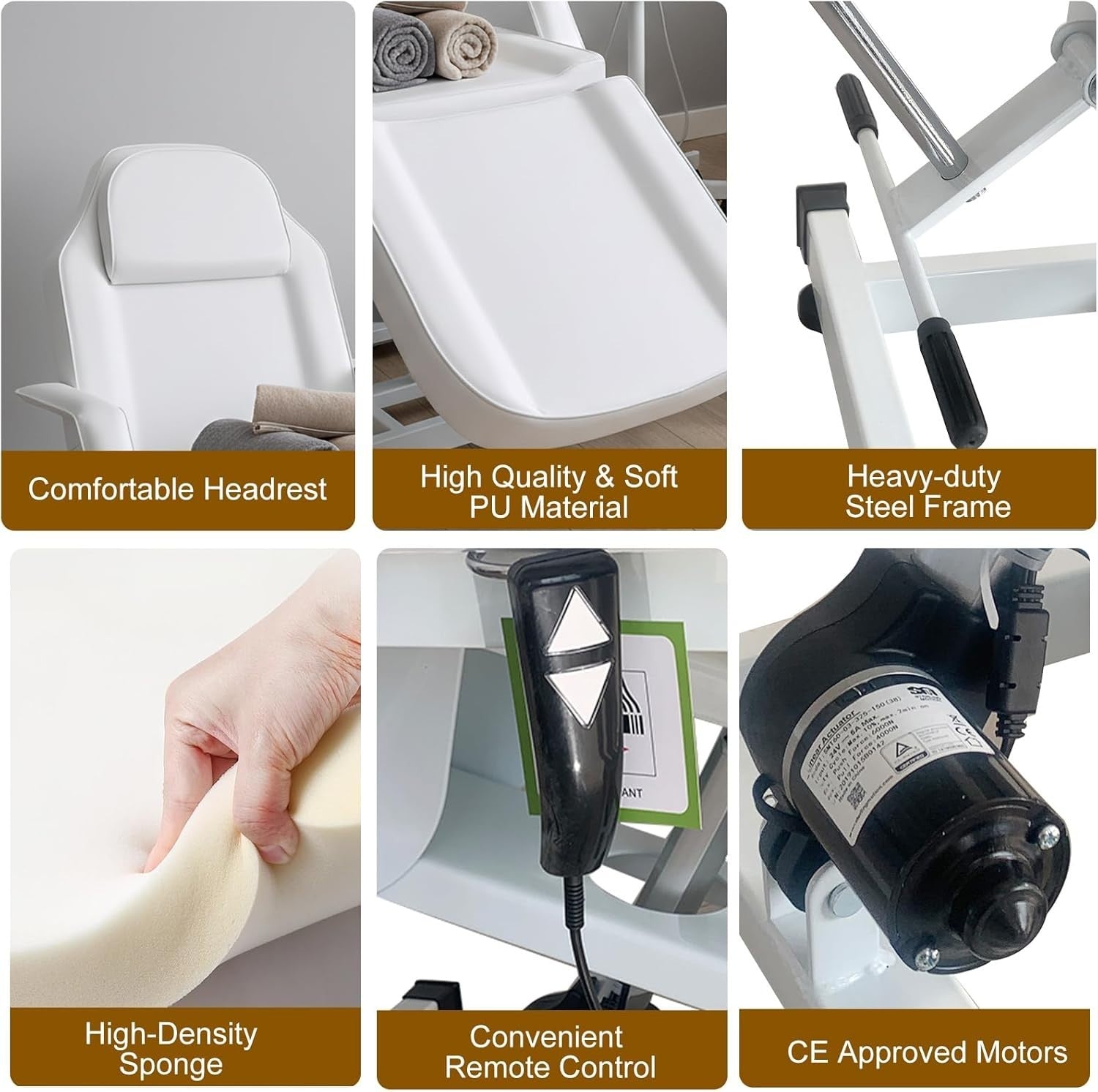 Electric Massage Table Adjustable 3-Section Beauty Spa Tattoo Bed Headrest White