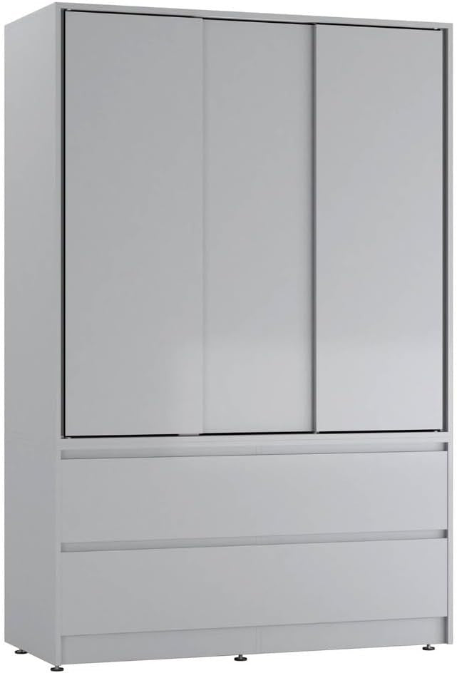 Grey Sliding Door Wardrobe with 4 Drawers & Hanging Rail – Space Saving
