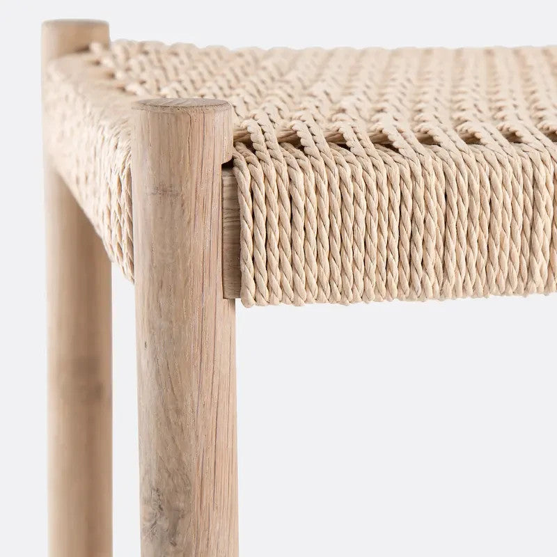 Natural Wood Woven Corded Bench Stool Seat Hallway Entryway 56x45x35cm