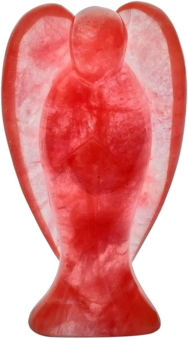 Crystal Guardian Angel Figurine 3" Cherry Quartz Carved Healing Stone Ornament