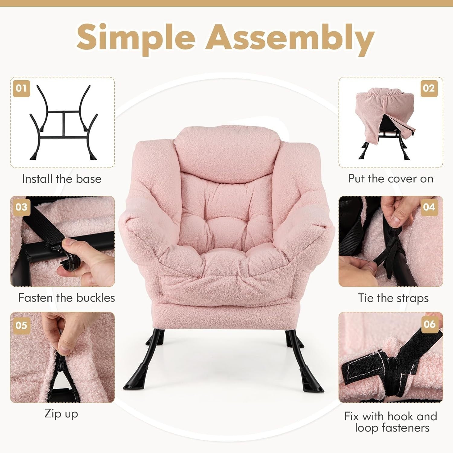 Pink Sherpa Accent Chair Comfy Reading Armchair Lounge Sofa Seat