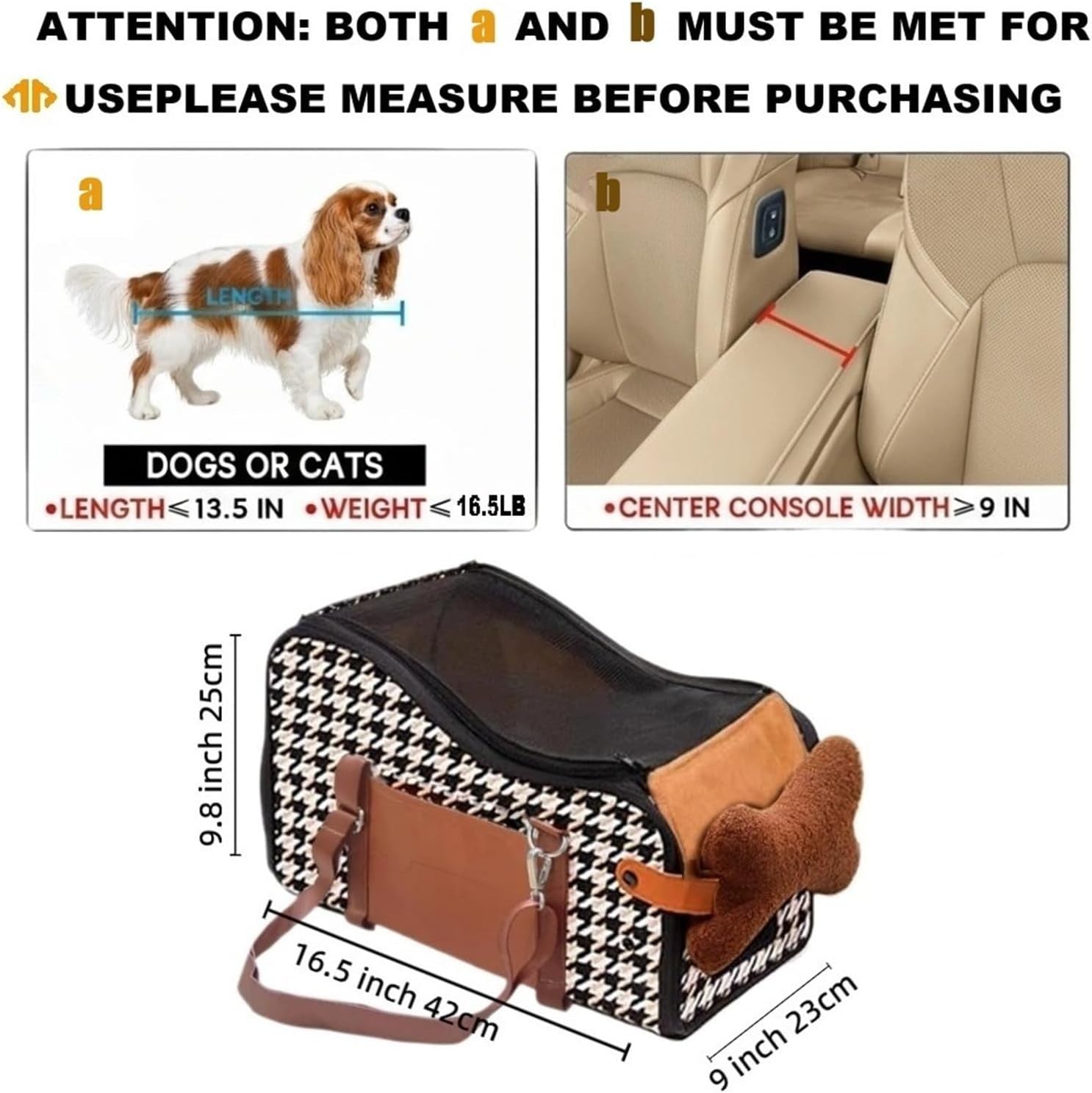 Center Console Pet Booster Seat Dog Cat Carrier Bed Safety Travel Bag