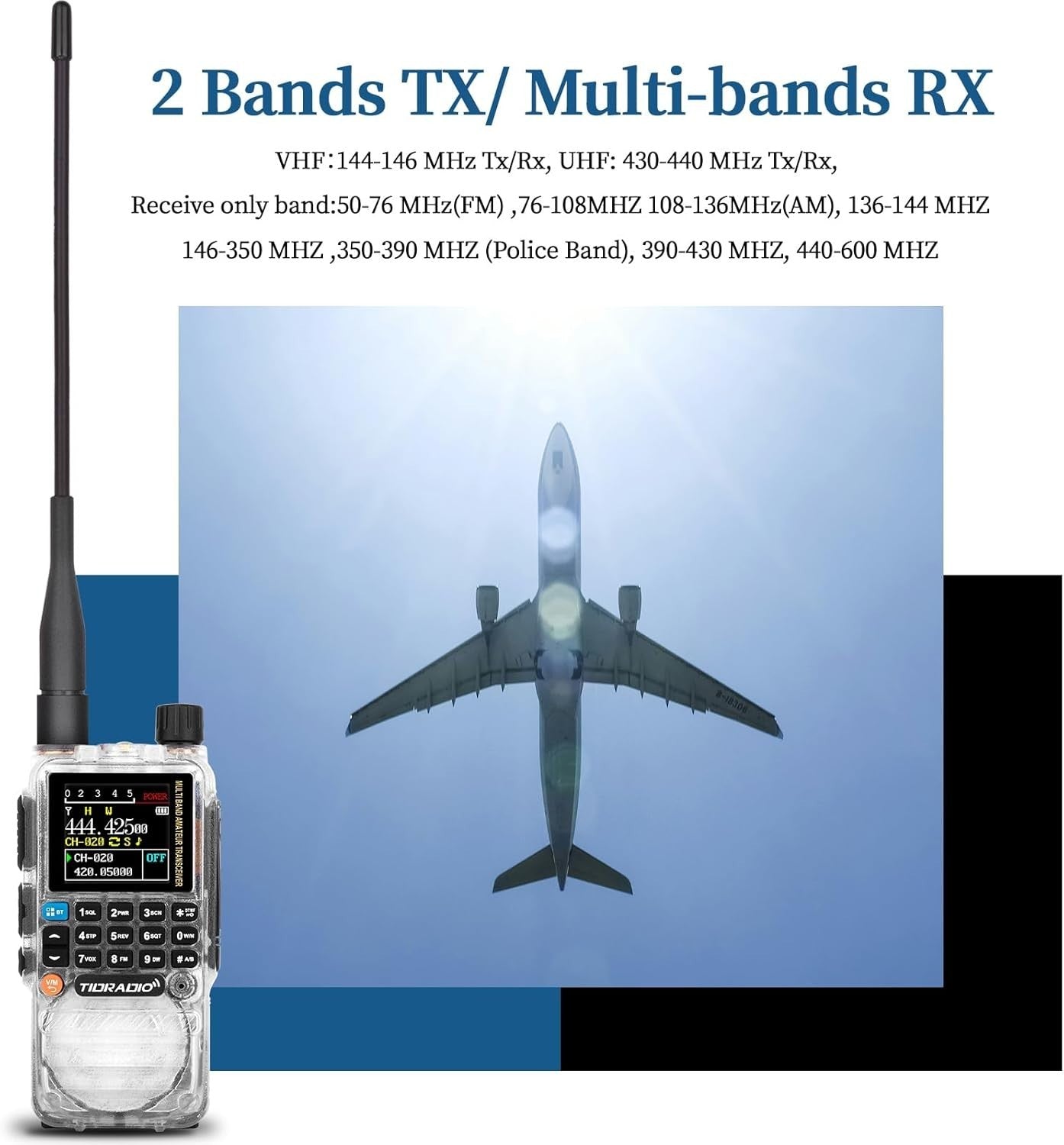 Ham Radio 199CH Bluetooth App Programming Airband 2500mAh Long Range